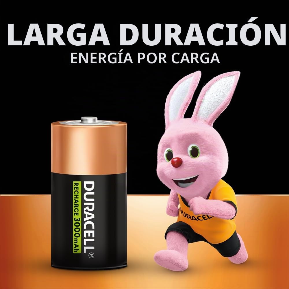 4 pilas recargables Duracell D de 3000 mAh (2 blísters de 2 baterías) y 4 pilas
