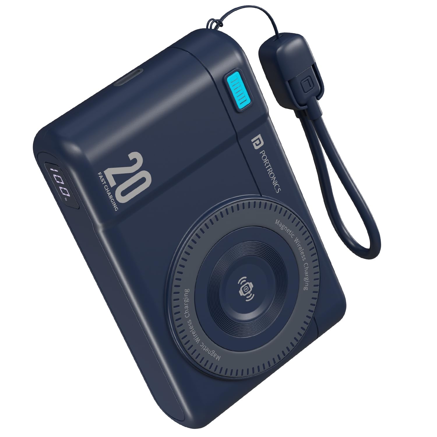 Portronics Power Shutter Air 20K 20000mAh 15W Magnetic Wireless Fast Charging Powerbank with in-Built Type C Lanyard Cable, qi2 Certified, 22.5W Type C PD Output, Type C Bidirectional Port (Blue)-image-31