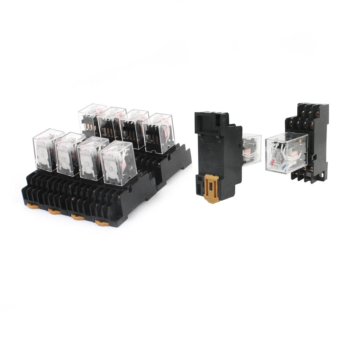 AQHYEBNSR 10Pcs AC220V Coil 4PDT 4NO 4NC 14-Pin 35mm DIN Rail Socket Power Relay