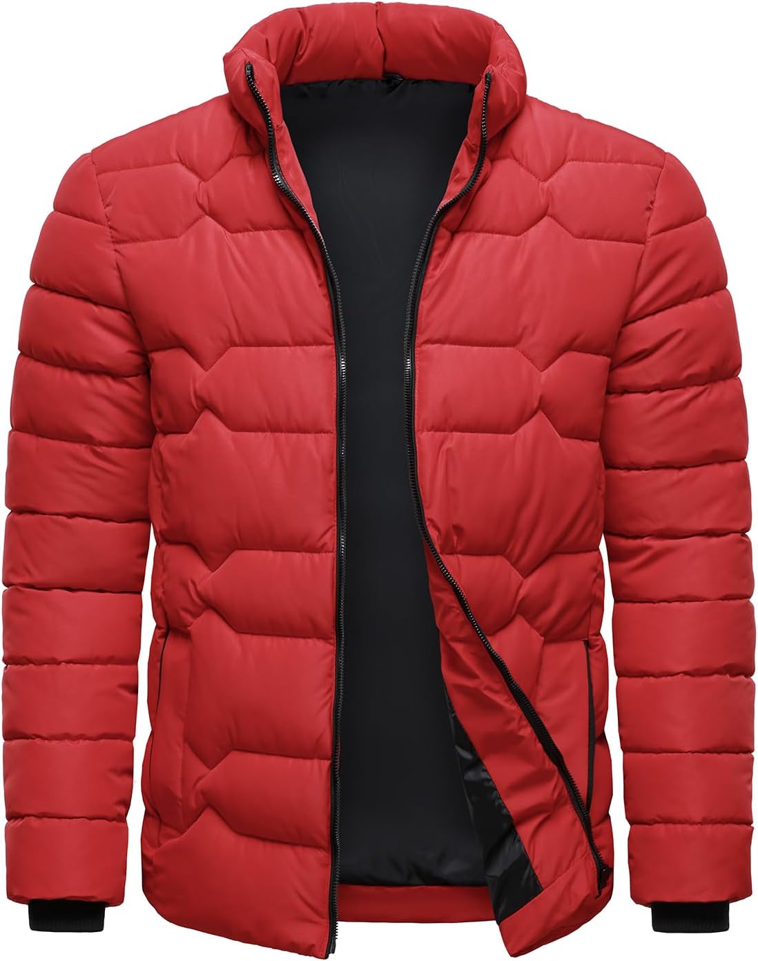 HOOD CREW Mens Puffer Jackets Lightweight Warm Winter Coats Stand Collar Full Zip Windproof Insulated Jacket - Image 3