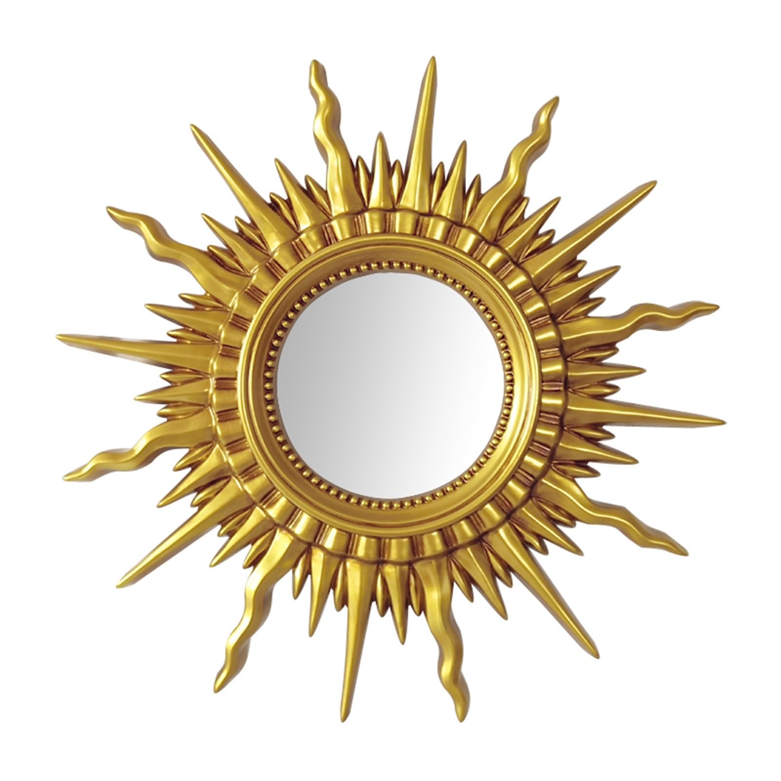Antyczne Złote Lustro Ścienne, Okrągłe Lustra Sunburst Lustro Wiszące do Łazienki Sypialnia Pokój Dzienny Ozdobne Dekoracje w Stylu Vintage(70cm/28in)