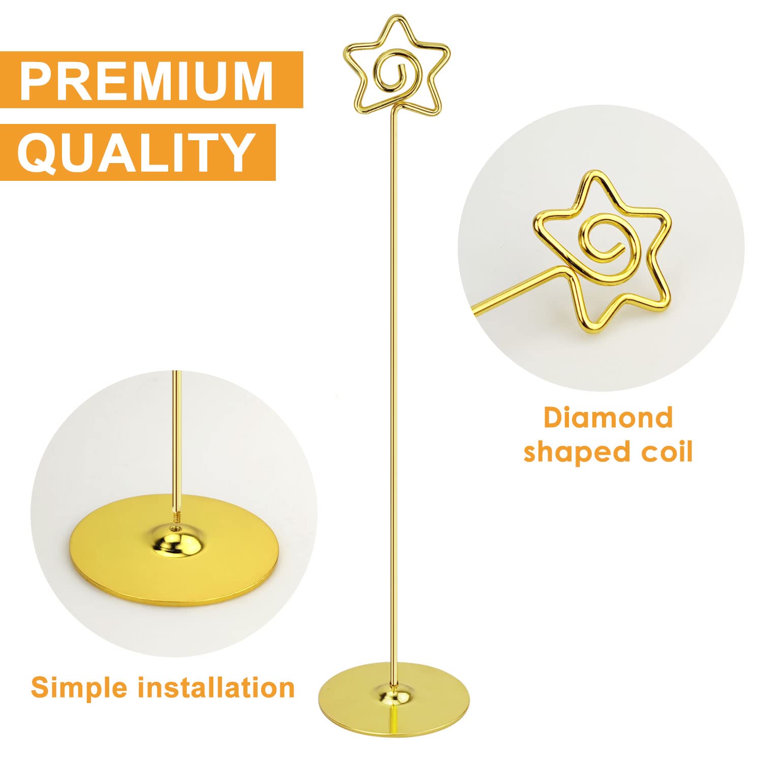 Urban Deco 12PCS Table Number Holders 12 Inches Pentagram Place Card Holder Metal Table Card Holders, Picture Holders for Tables, Card Holder Stand for Wedding DÃ©cor-Gold