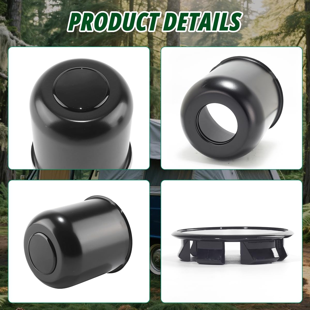 4 Pcs 4.25" Push Through Wheel Center Caps for Truck Trailer RV - Stainless Steel Hub Caps (Fits 4.25" Bore, 4.29" Tall, Matte Black)