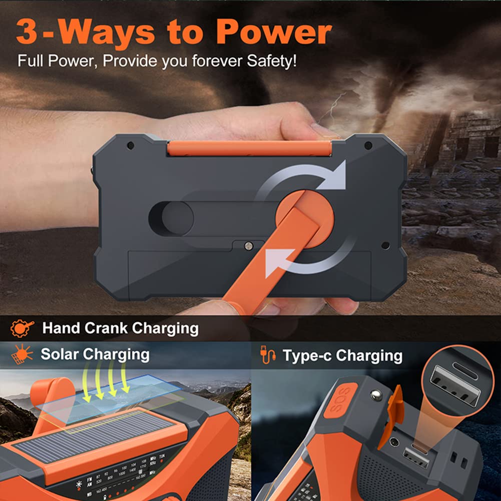 Portable Emergency Radio, 10000 mAh Dual StoperPaker Practical Crank Radio AM/FM/NOAA con caricabatterie SOS SOS per all'aperto