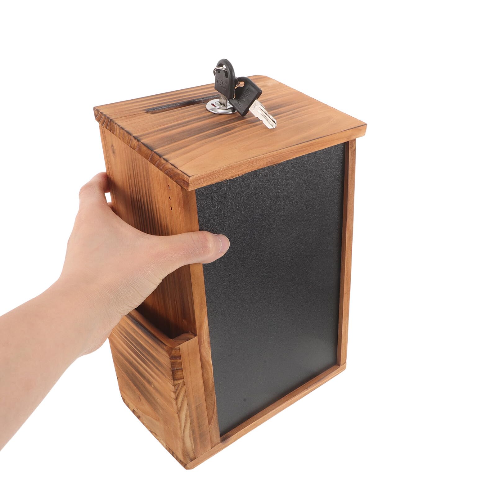 NUOBESTY Buzón de Sugerencias de Madera con Pizarra y Ranura | Montaje en Pared, Cierre con Llave, 25x17x10, 3cm, Uso para Comentarios, Votación y Donaciones