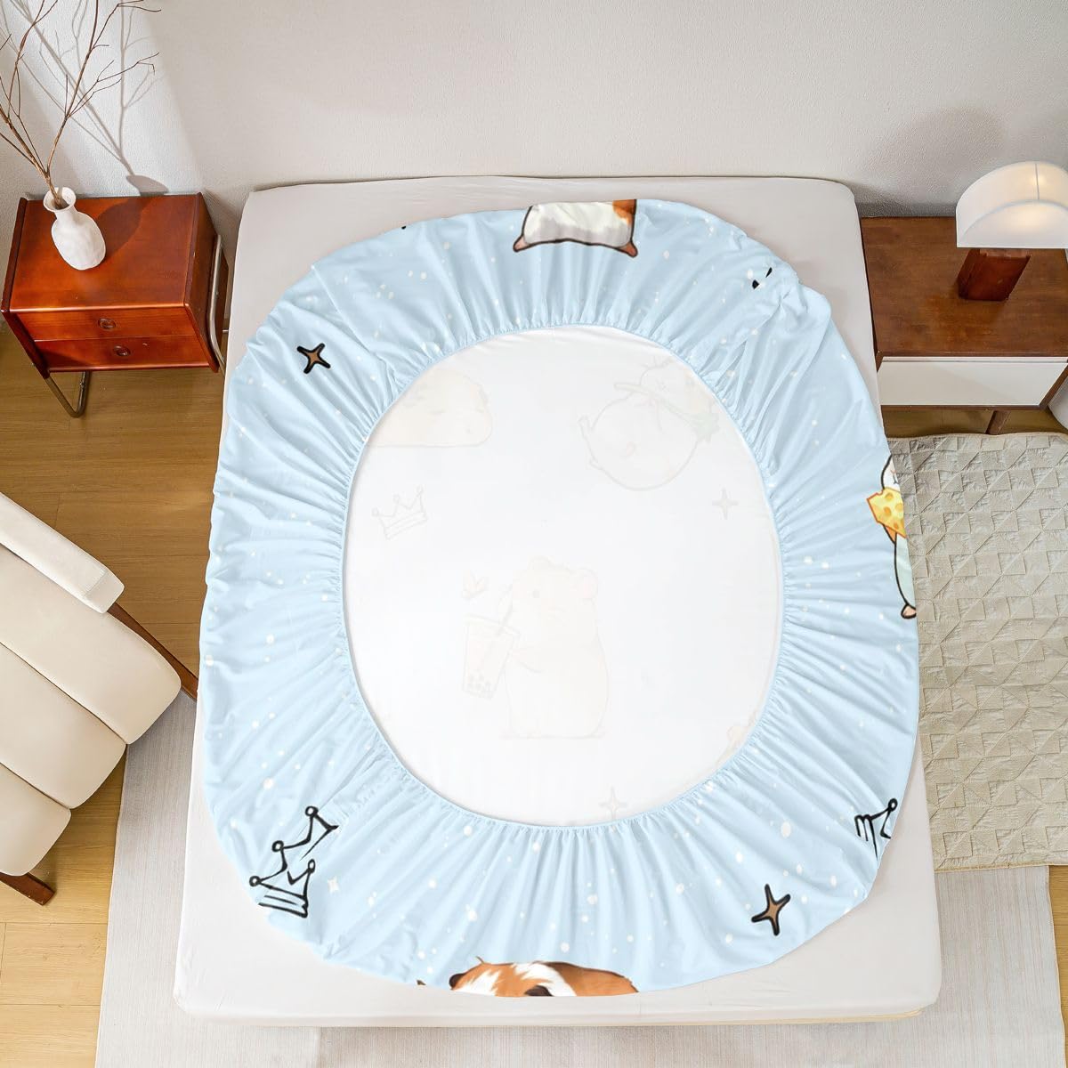 Homewish Kawaii Świnka morska zestaw pościeli podwójne kreskówka mysz prześcieradła gryzonie zwierzę pościel - herbata mleczna i owoce wzory prześcieradła zestaw 4 sztuk