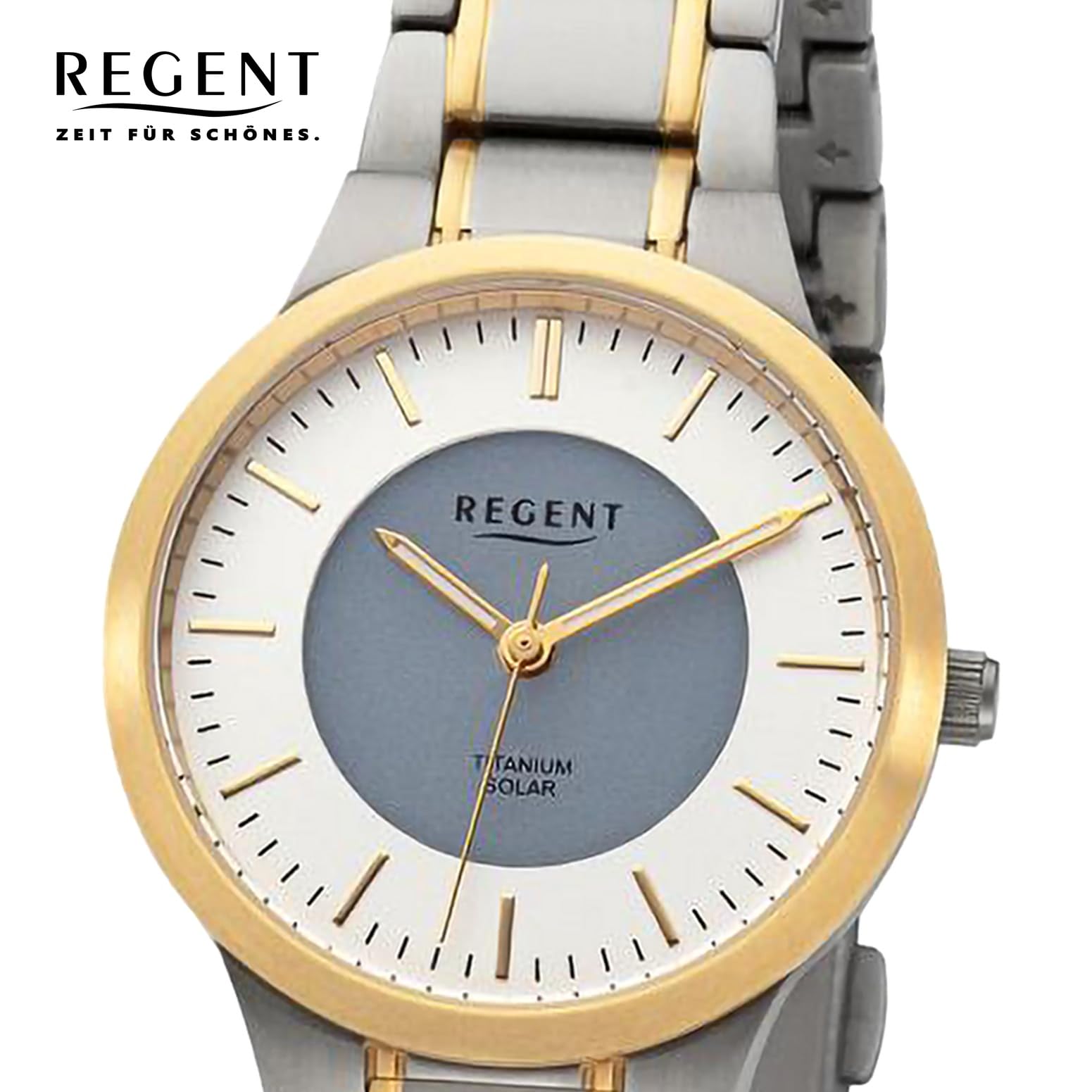 Zegarek solarny tytanowy Regent damski pasek metalowy Ø 30 mm (srebrny)