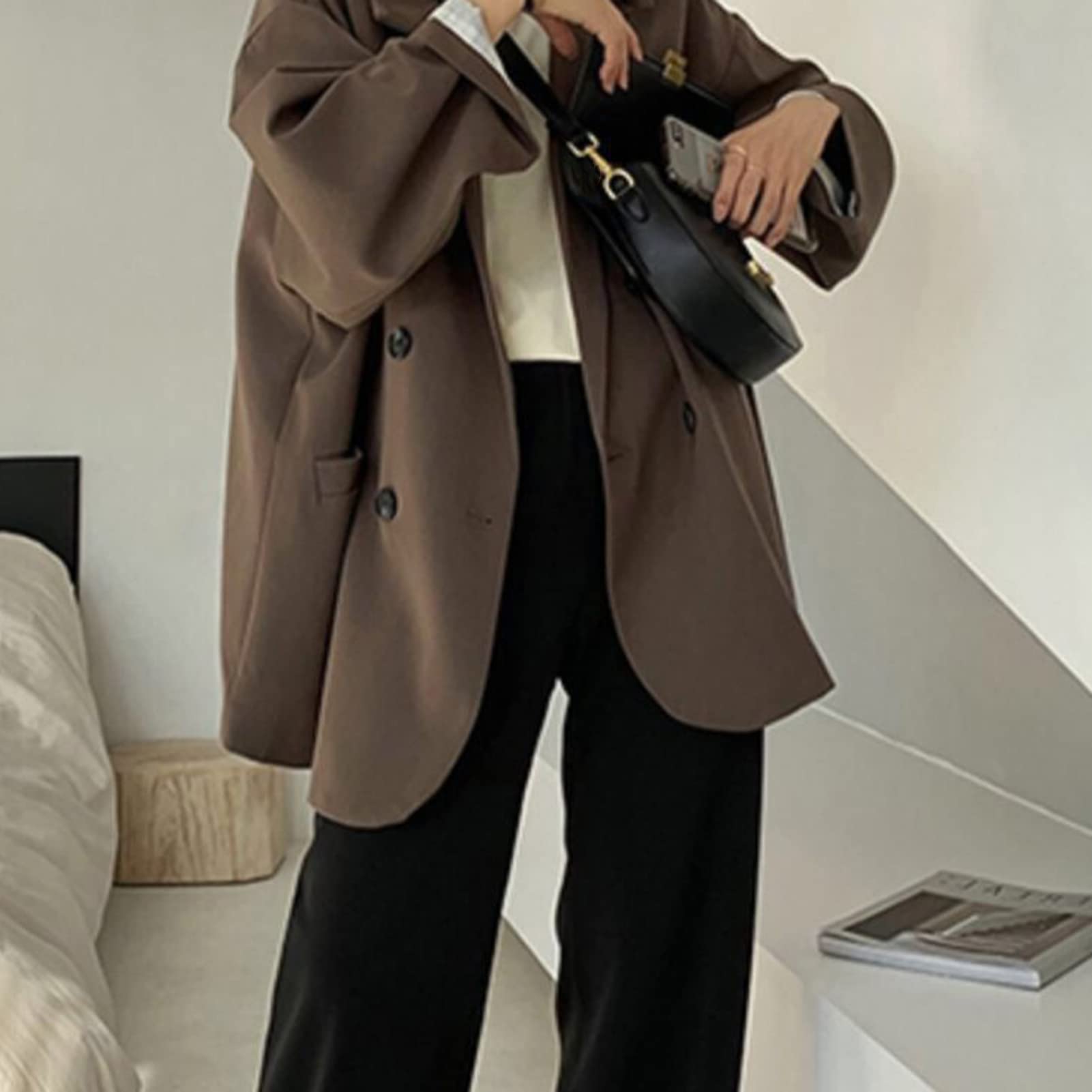 Veste cardigan à manches longues et poches pour femme - Blazer surdimensionné pour l'automne et l'hiver