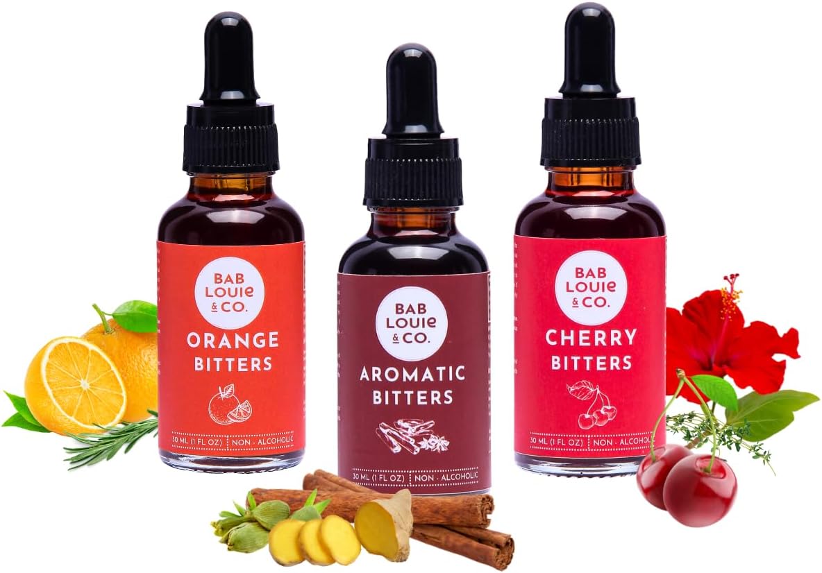 Bab Louie & Co. Baby Bitters Combo Sampler Pack (Pack of 3), Non-Alcoholic Craft Bitters, Distinct Citrus Notes, Old Fashioned, Manhattan, Negroni, Sidecar & Cocktails