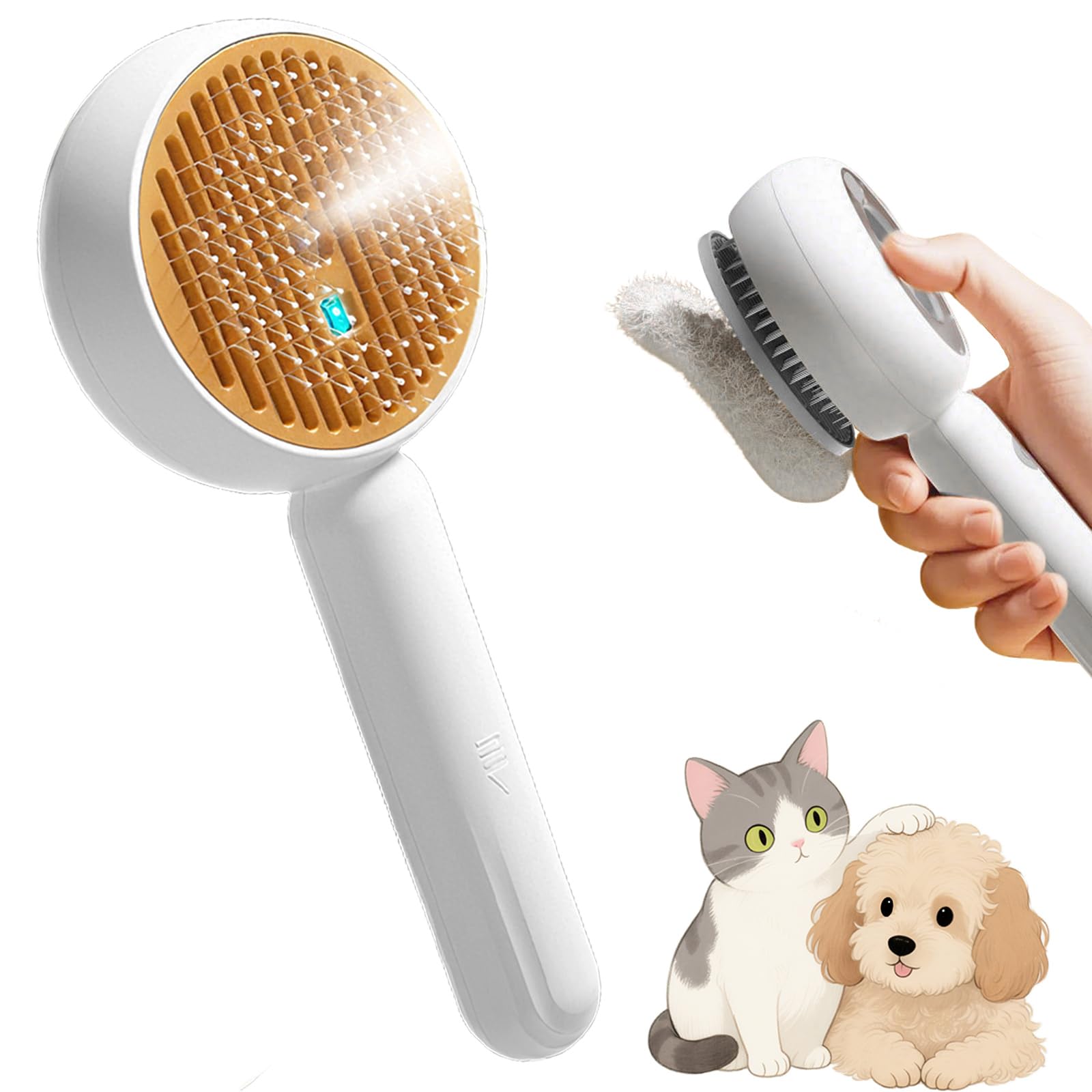 Cat Brush with Steam, Quiet Dog Brush with Steam, One-Click Release, Cat Comb with Handle for Long Hair, Short Hair, Cats and Dogs, Hair Brush for