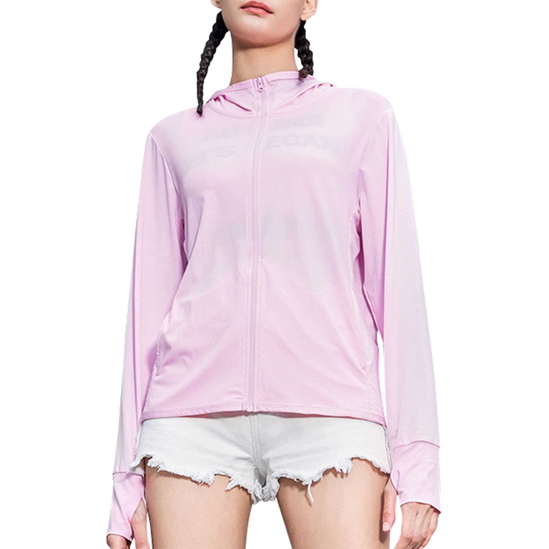 Zando Lightweight UV Protection Clothing Women Quick Dry UPF50+ T-Shirt Long Sleeve SPF50+ Sun Shirts Sun Protection Zip Up Hoody T-Shirt UV Jacket Women Zip Rash Guard Women Large Pink