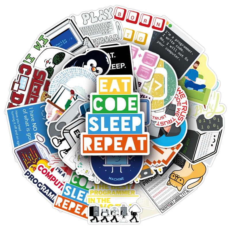 50PCS Programming Stickers.Vinyl Waterproof Stickers. Gifts for Teen Adults Programmers Engineers, Developers Stickers for Laptop Water Bottles Luggage Holiday Gift