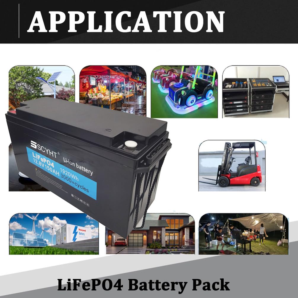 Batería LiFePO4 12,8 V Batería de Litio 150 Ah Baterías solares 12,8 V Baterías Recargables para carritos de Golf, energía Respaldo para Motores 250 W a 2000 W con BMS