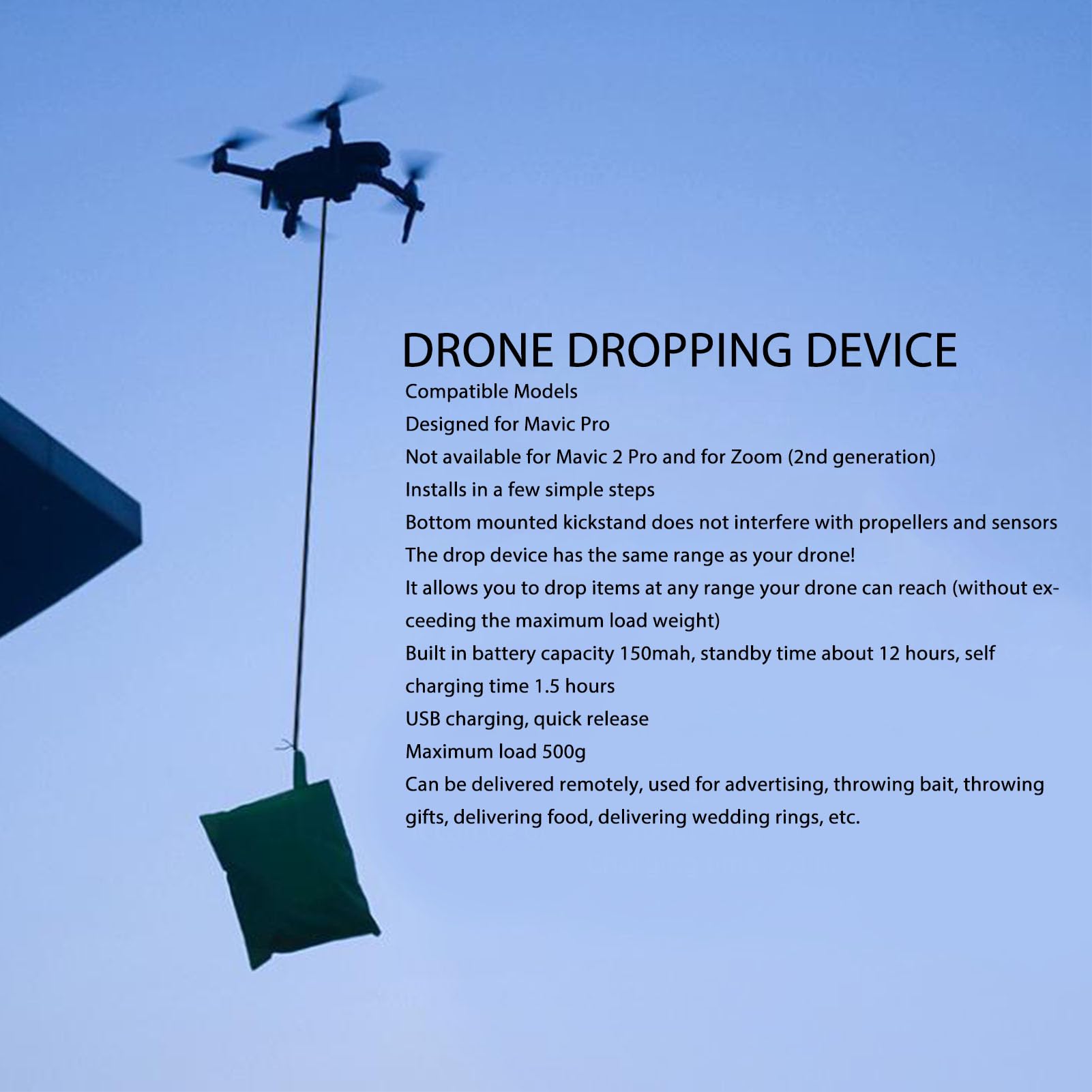 Système de Largage de Drone Compatible avec Pro, Dispositif de Libération de Largage de Charge Utile, Système de Largage de Transport de Livraison pour le Sauvetage de