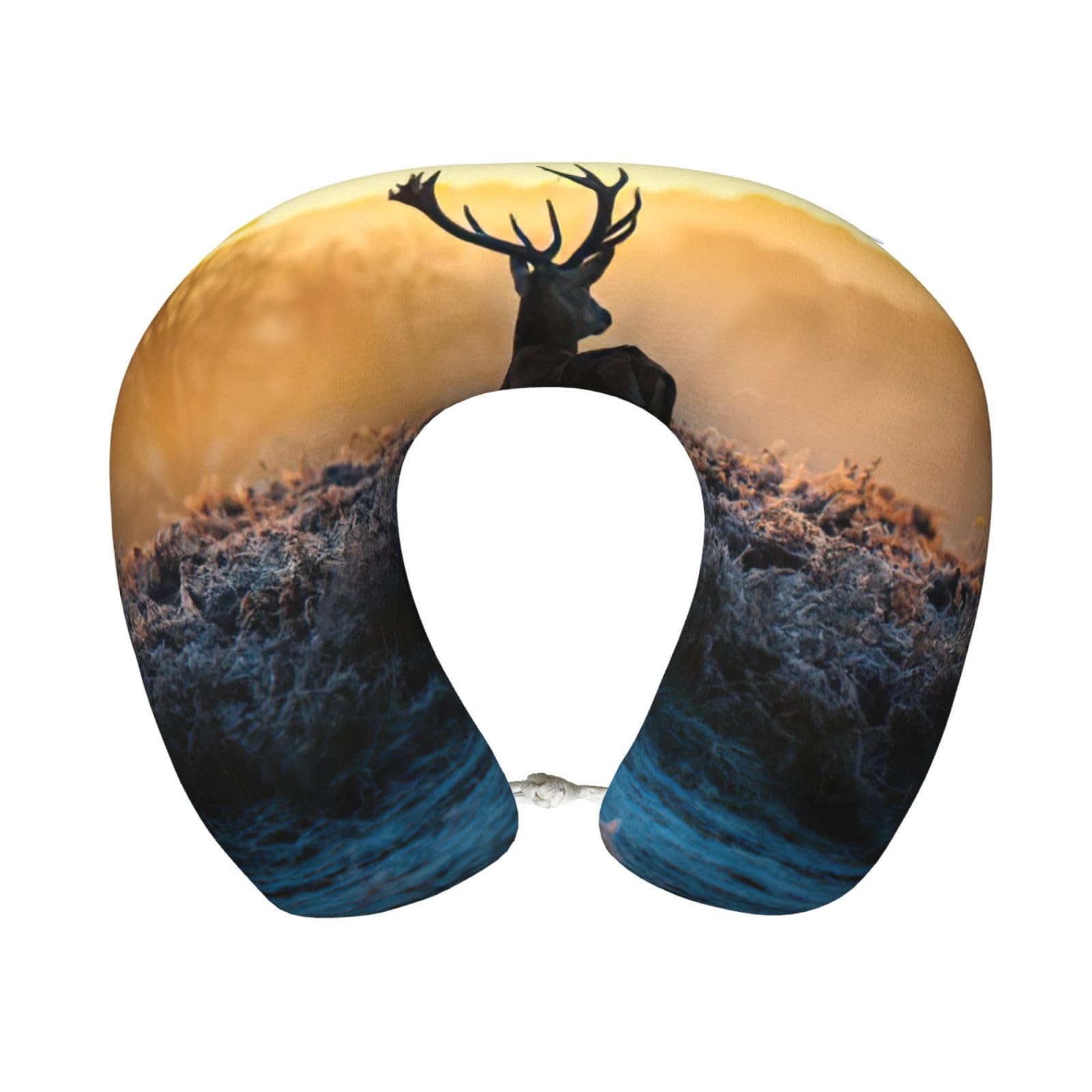 yagDAA Landscape Deer Print U-Shape Travel Neck Pillows Memory Foam Neck Pillow For Airplane Car Office Sleeping Rest