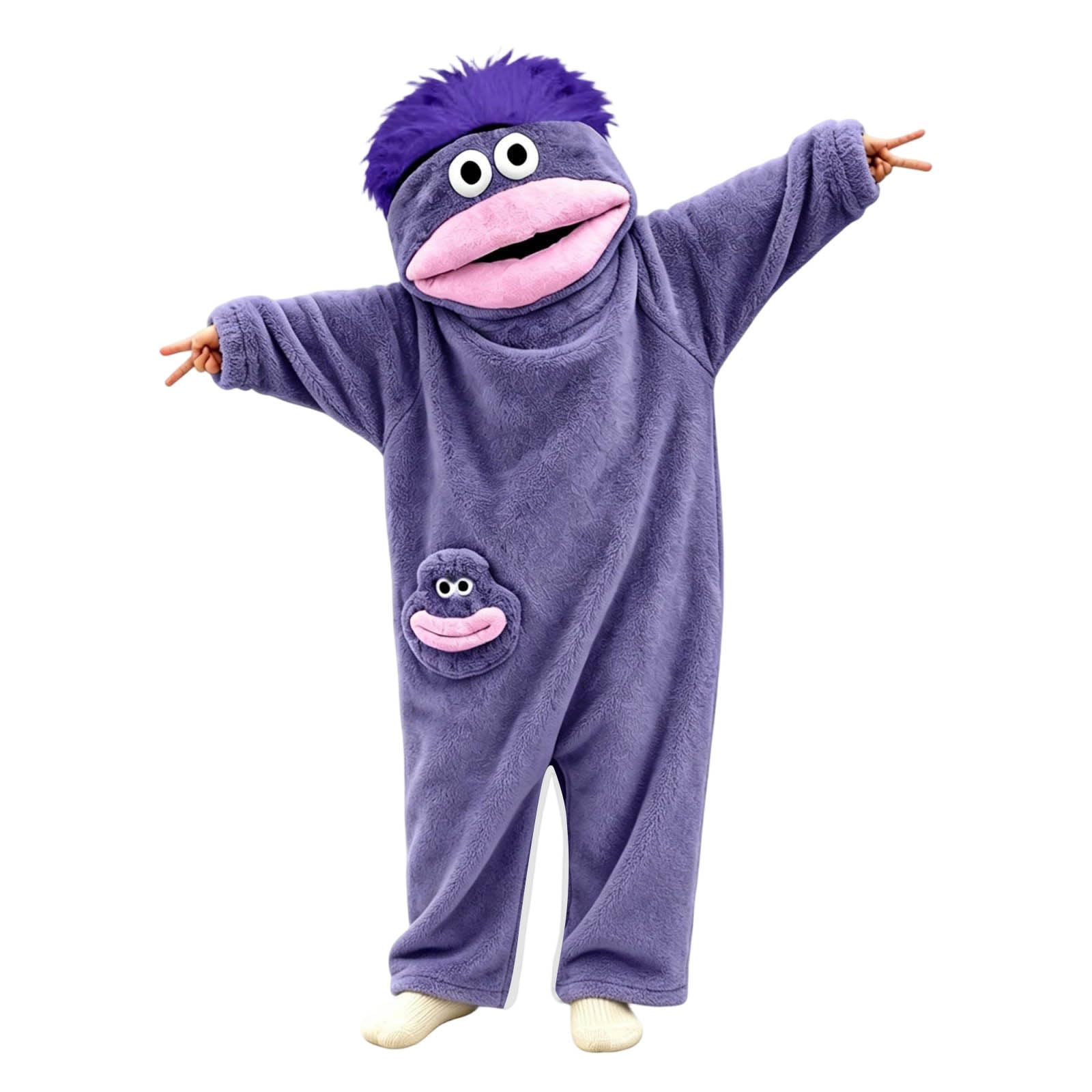 Funny Silly Onesie Children Big Mouth Monster Hooded One-Piece for Kids