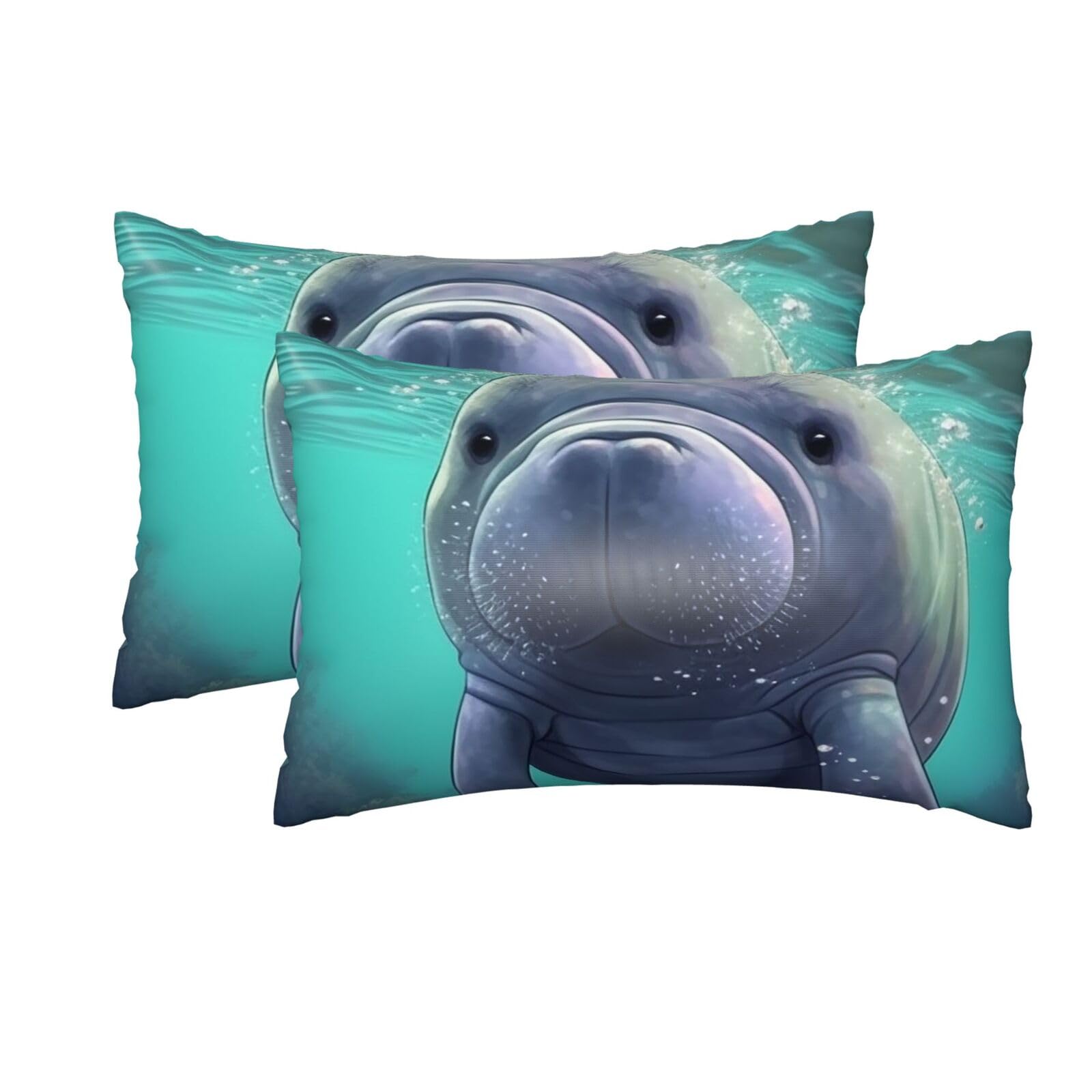 2 Pack Queen Silk Pillow Cases with Hidden Zipper, Luxury Soft Satin Pillow Covers for Hair and Skin, Cute Sea Animal Manatee Pillowcases 20"x30" Bed Pillow Protectors Cover for Sleeping Gifts