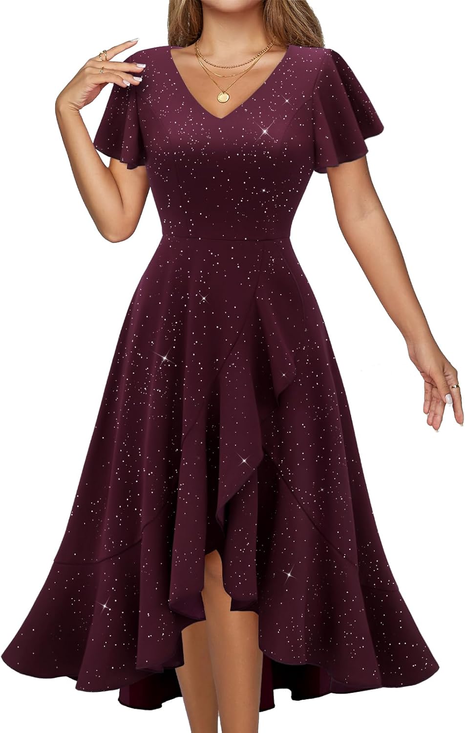 DRESSTELLS Women's Cocktail Dresses, Sequin Formal Wedding Guest Prom Party Evening Prom Hi Low Dress 2026