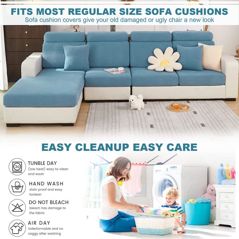 Sofa Seat Cushion Cover - Stretch Sofa Cover Universal Elastic Sofa Seat Cover Non-Slip Sofa Cover Protective Cover for Sofa Cushion L Shaped Chaise Longue Furniture Protection (Light Blue Weaves) - Image 3
