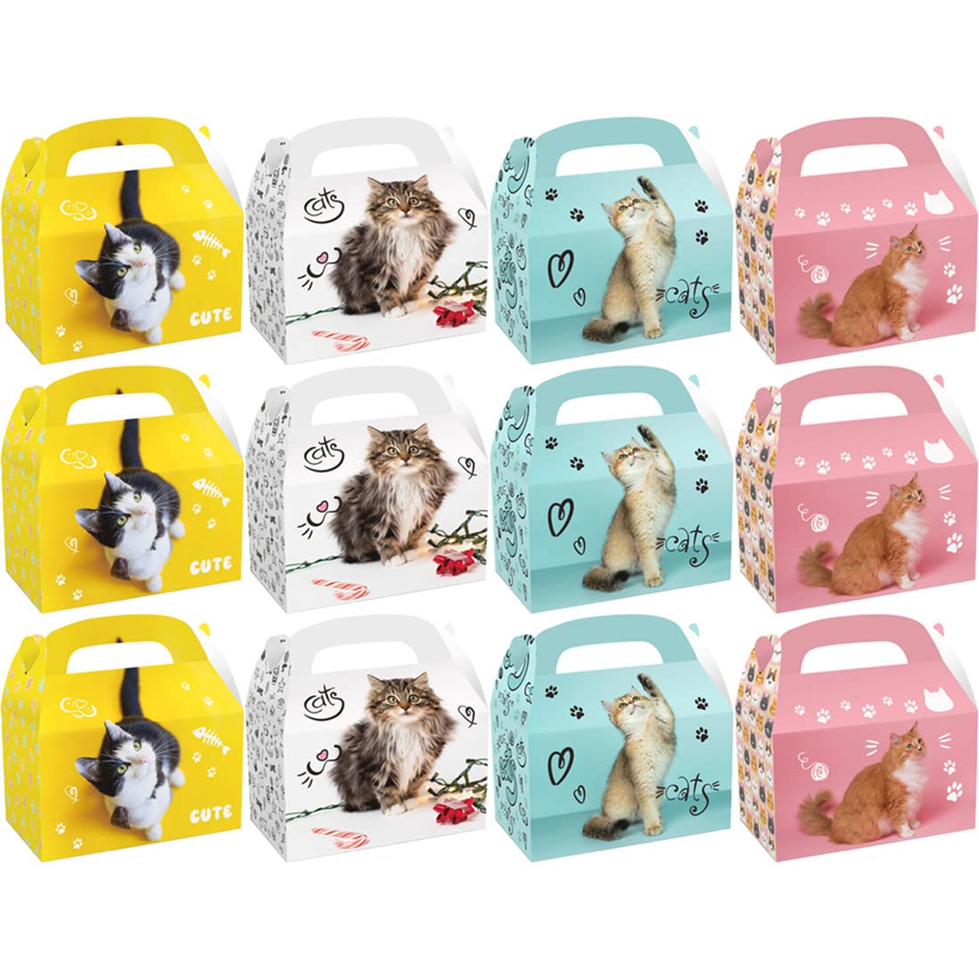 FAIRYRAIN 12 Pcs Cat Party Favor Gift Boxes Treat Candy Boxes Bags Set for Kids Adults Birthdays, Food, Baby Shower & Weddings