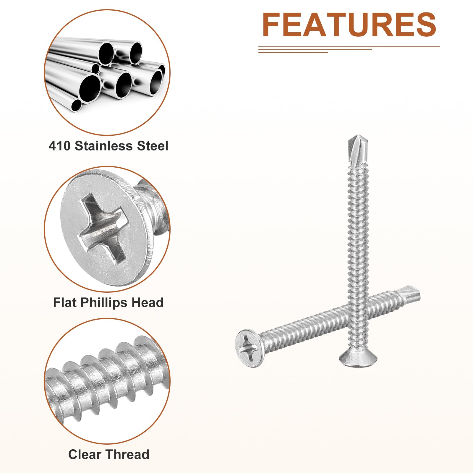 DTGN 25Pcs ST6.3x75mm Self Drilling Screws, 410 Stainless Steel Flat Head Phillips Sheet Metal Screw - Image 4