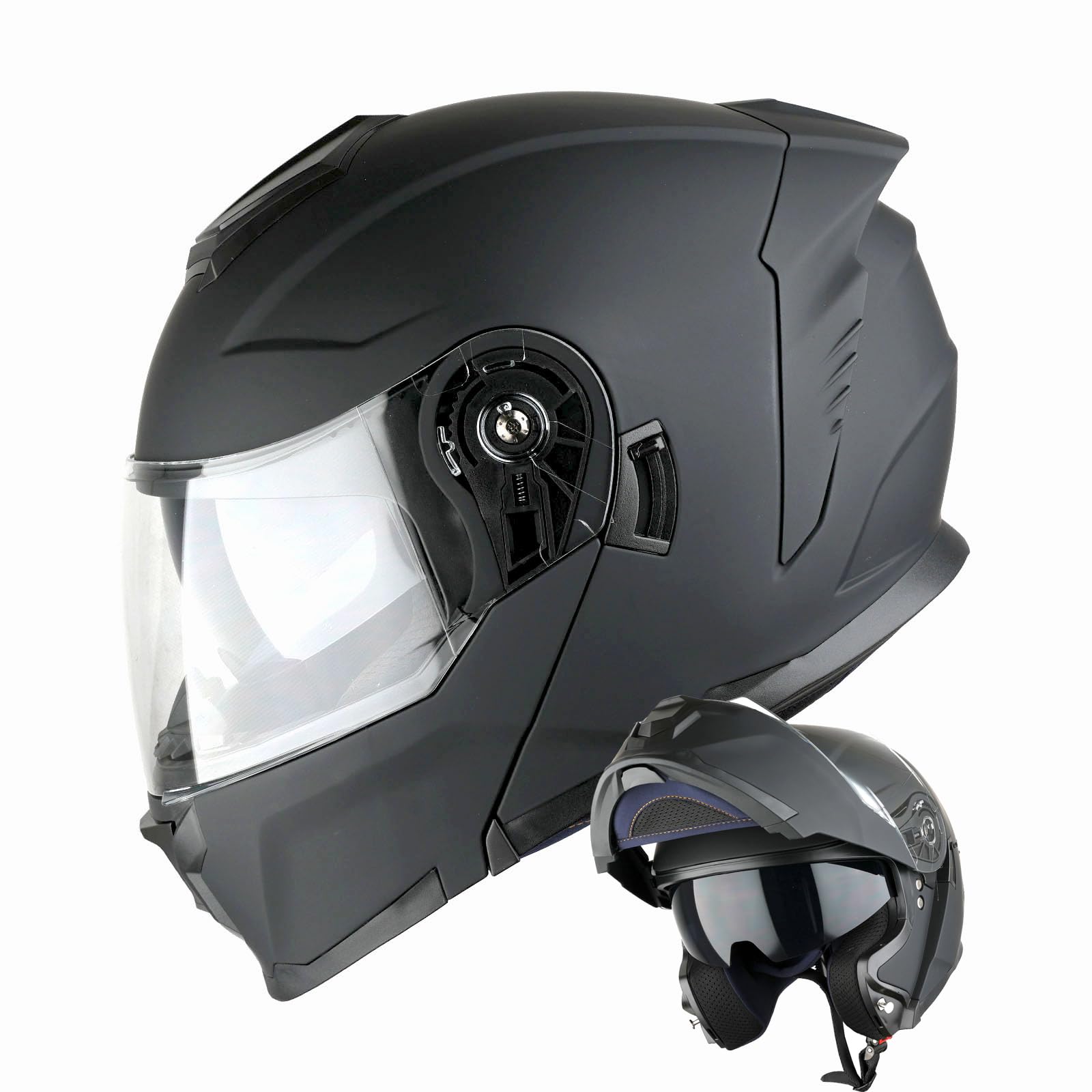 Photo 1 of 1Storm Motorcycle Helmet Street Bike Modular Flip up Dual Visor Sun Shield Full Face HJK920: Matt Black