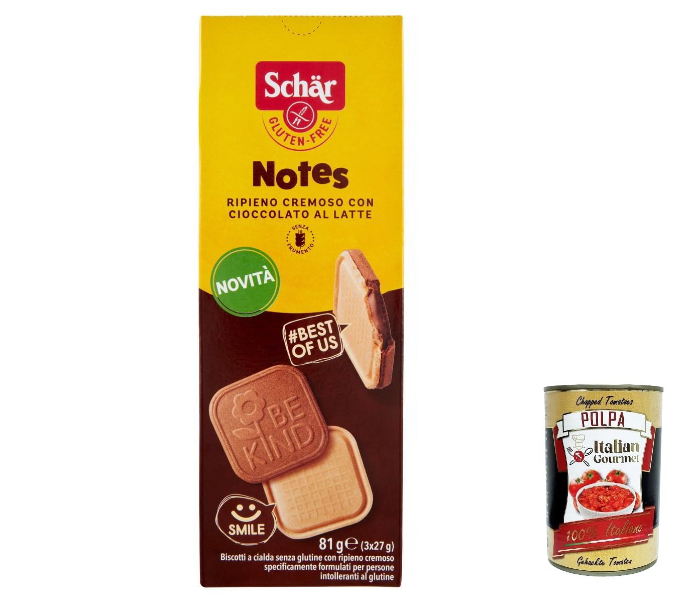 Italian Gourmet SCHÄR Italian Gourmet Notes Biscotti ripieni Kekse | Senza glutine, cremige Füllung mit Milchschokolade, snack dolce für Pausen, Gesamtnettogewicht 972 g + Kostenlos Polpa 400g