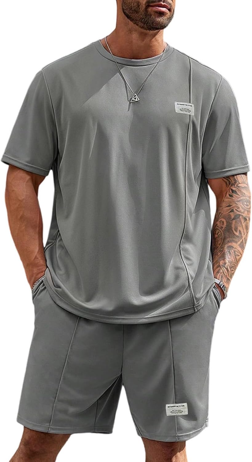 RoseSeek Men's Big and Tall Shorts Set Short Sleeve T Shirt and Track Shorts Clothing Set 2 Piece Outfits