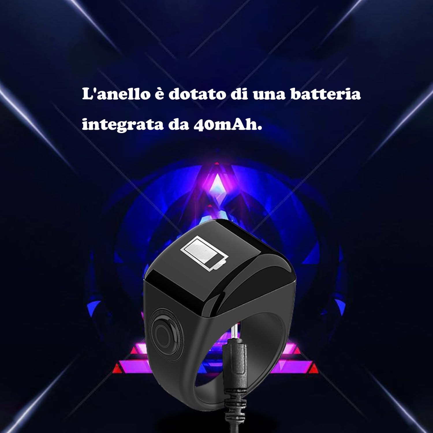 Anello Smart Tasbih, Contatore Preghiere, Clicker Digitale, Ricaricabile, Dito, Nero, 18mm