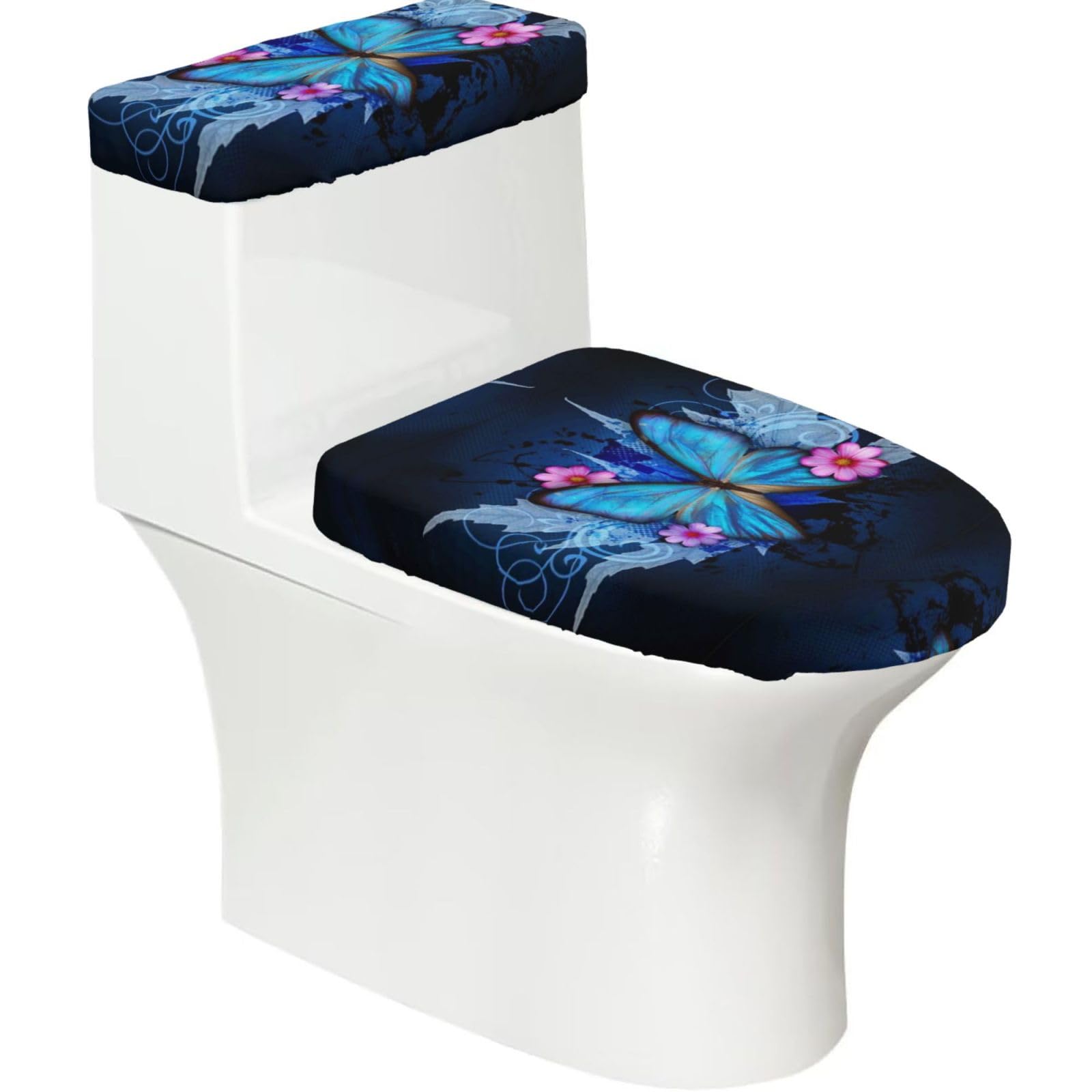 SATUSA Animal Butterfly Print Toilet Lid Cover Tank Lid Cover Stretchable Toilet Seat Covers For Bathroom Fit Most Round And Elongated Oval Toilet Bathroom Home Decor