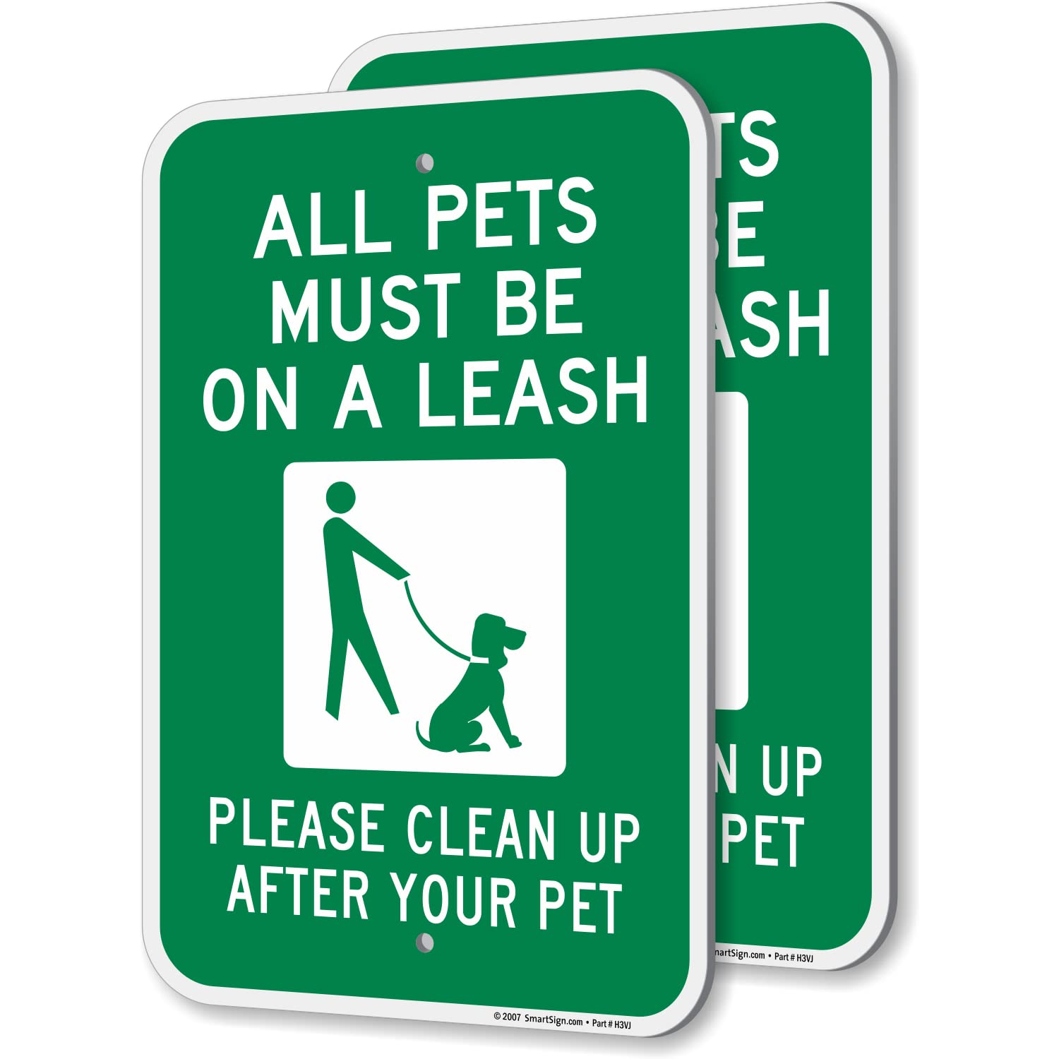 SmartSign All Pets Must Be On Leash Sign - 2 Pack, Please Clean Up After Your Pet Sign, 18 x 12 inch, 2mm Thick Aluminum Composite, Green and White