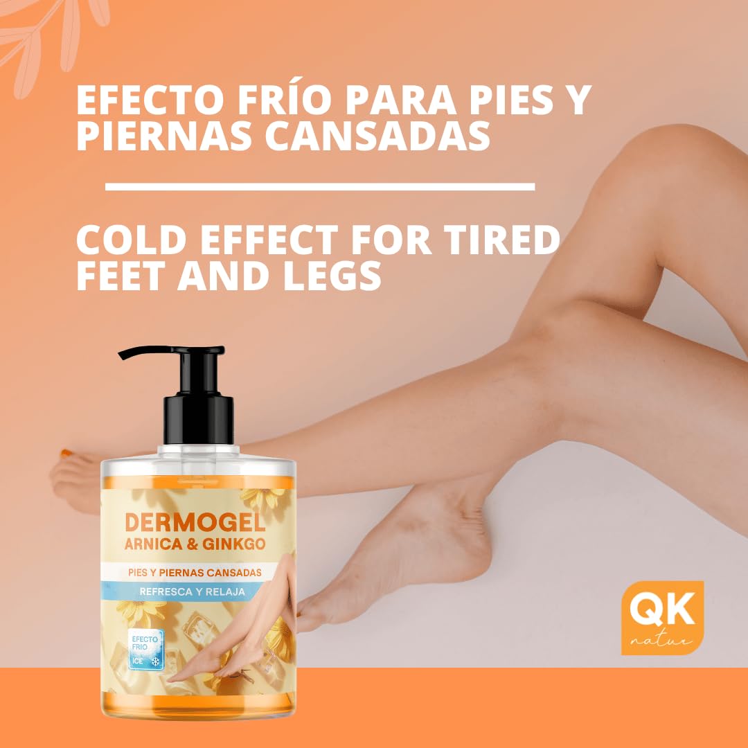 QKnatur - Gel piernas cansadas Árnica & Ginkgo Efecto Frío 500ml - Alivio y frescor para Piernas y pies Cansados - Relajante, Refrescante e Hidratante - Alta concentración en Extractos Vegetales