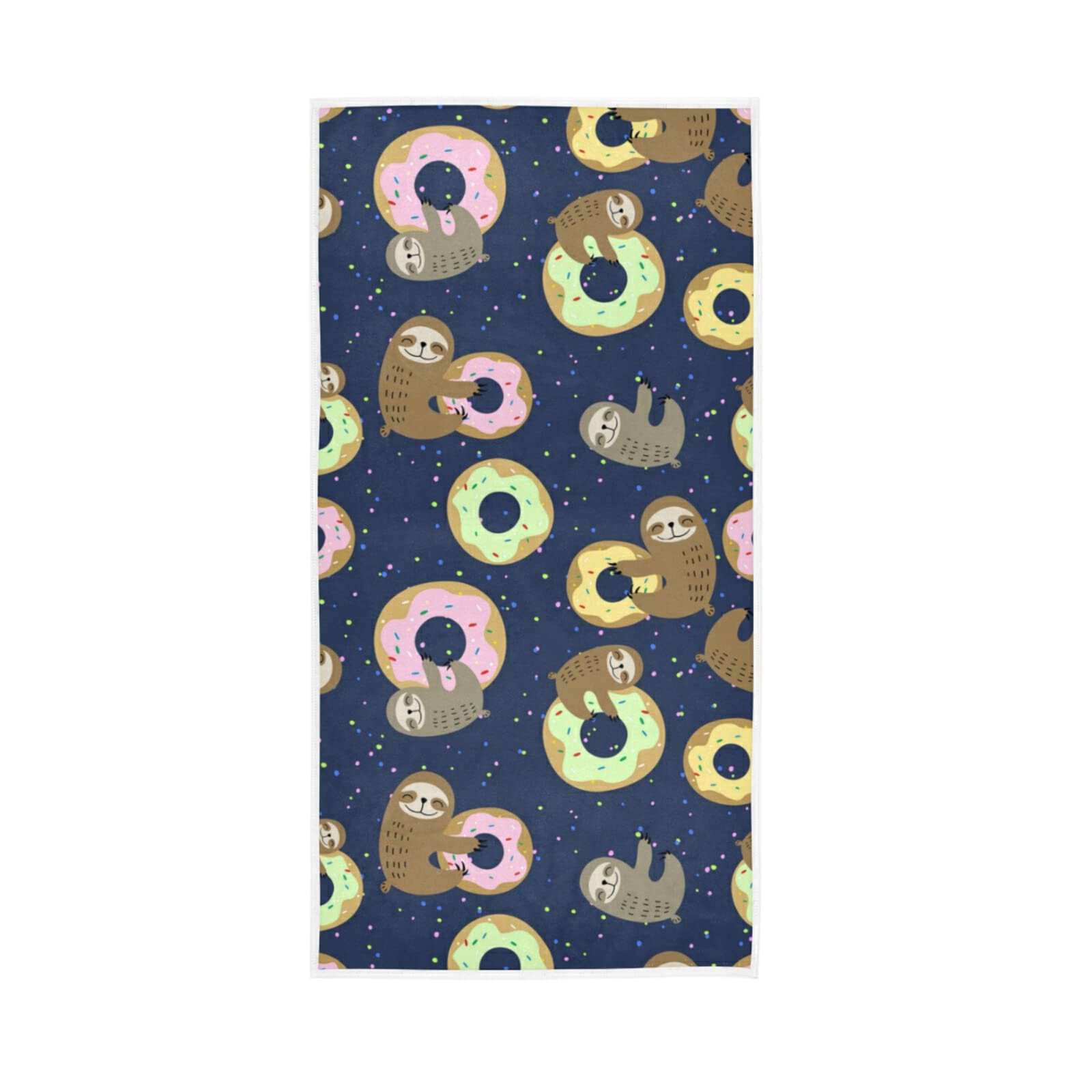 HUYGD Sloth Smile with Colorful Doughnuts Donuts Polka Dots Dark Blue Soft Hand Bath Towel 30" x 15" Thin Fast Drying Absorbent Soft Towels for Kitchen Gym Spa Hotel Beach