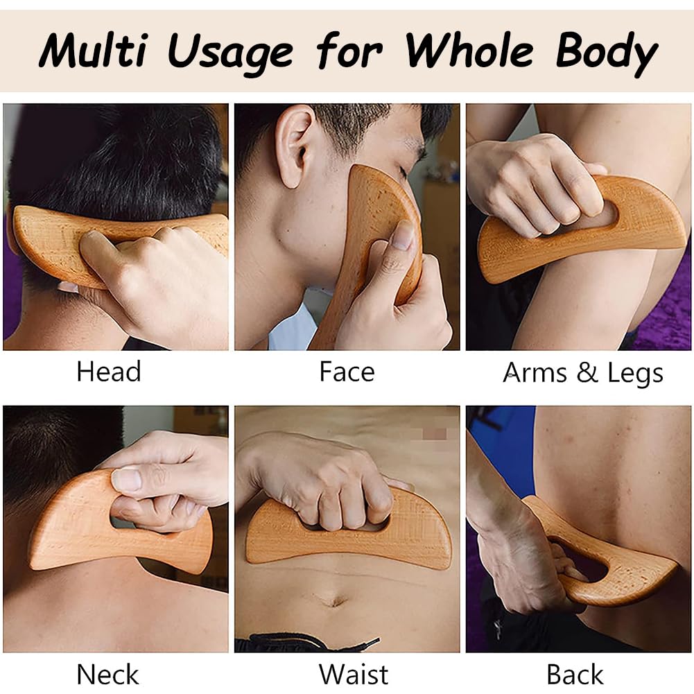 Gua Sha masażer z drewna, drenaż limfatyczny, drenaż limfatyczny, guasha Board, naturalne drewno, do twarzy, szyi, ciała, drewna Gua Sha
