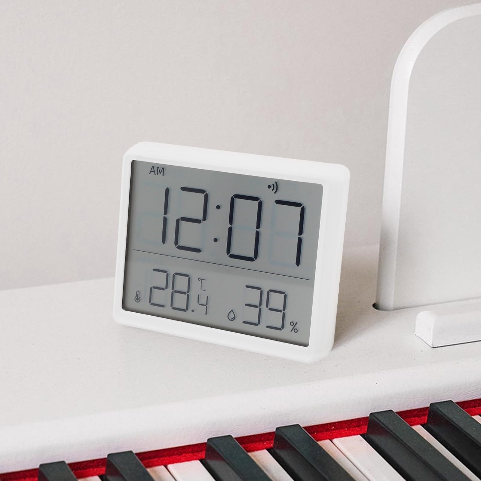 Monitor elettronico di umidità della temperatura con grande schermo, igrometro multifunzione orologio per casa cucina frigorifero, nero