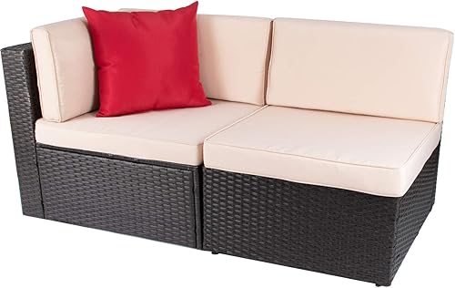 Devoko Juego de muebles de patio para exteriores, sofá esquinero seccional para todo tipo de clima y sofá pequeño sin brazos (beige, juego de 2