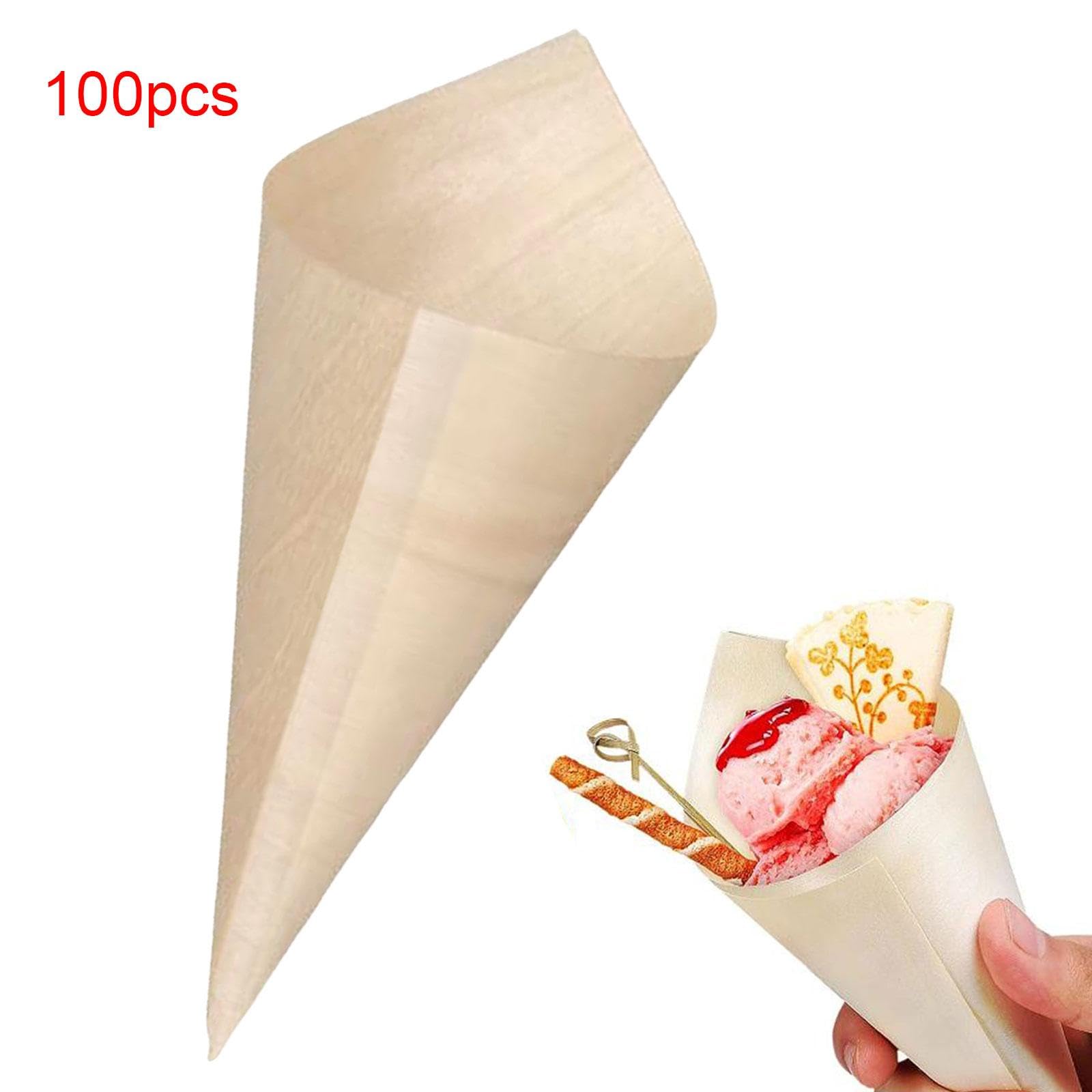 100 Pezzi Coni Popcorn Portaconi Gelato Coni Dessert Contenitori Snacks in Legno da Usare per Ristorante Party Cafe Matrimonio Celebrazione, 17x24 cm