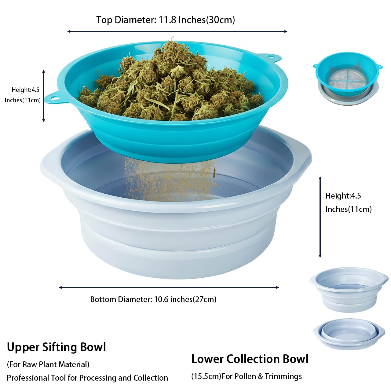 Kit de Trim Pliable - Station de Récolte avec Tamis 150 Microns - Comprend Ciseaux Courbés et Droits, Loupe et Pinceau - Plateau de Récupération de Pollen Professionnel (Pliant)