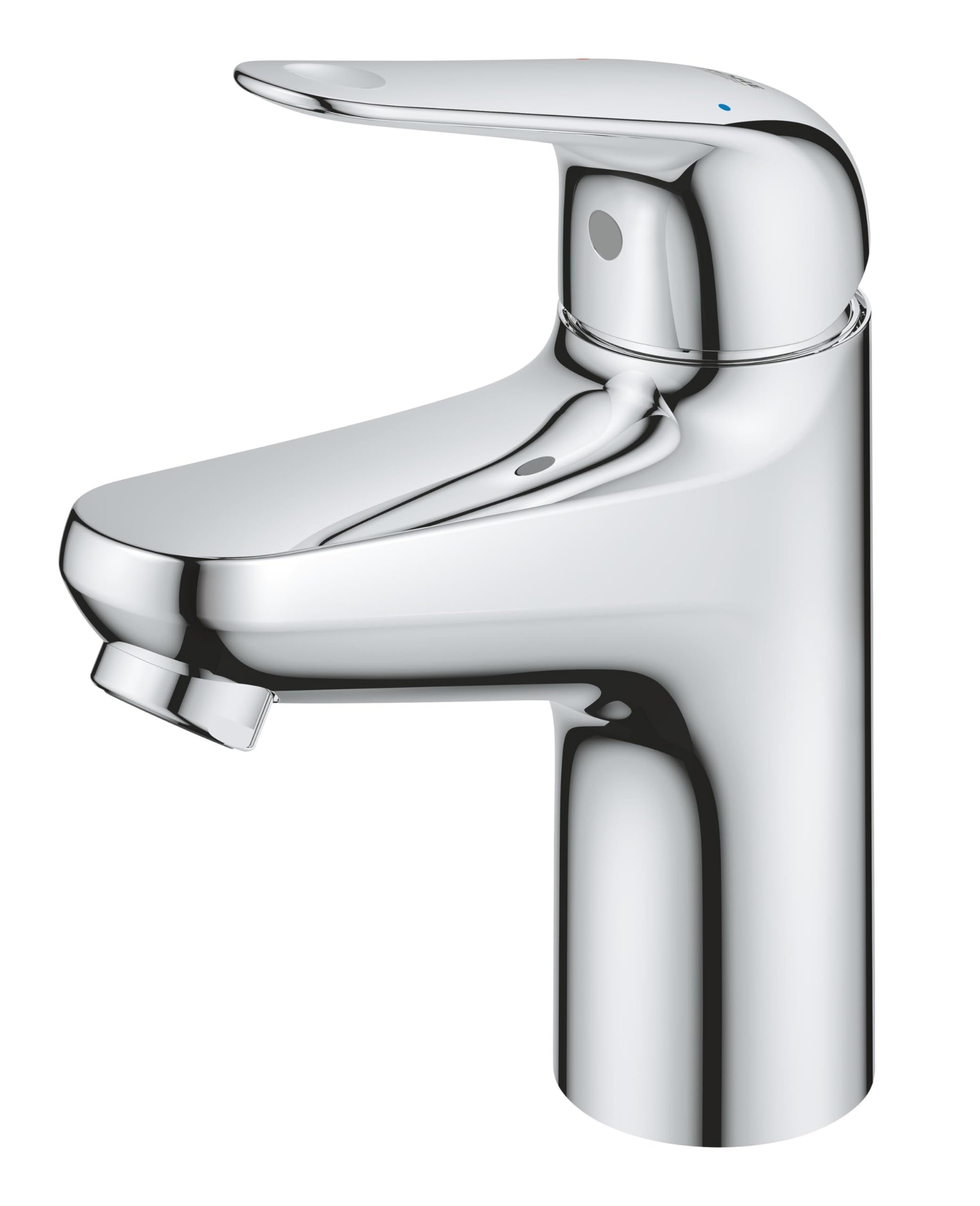 GROHE Swift QuickFix – gładki korpus 1-dźwigniowy kran umywalkowy do niskiego ciśnienia (rozmiar S 162 mm, wkład ceramiczny 28 mm, oszczędność wody, ogony 1/5.1 cm, łatwy montaż z GROHE QuickTool),