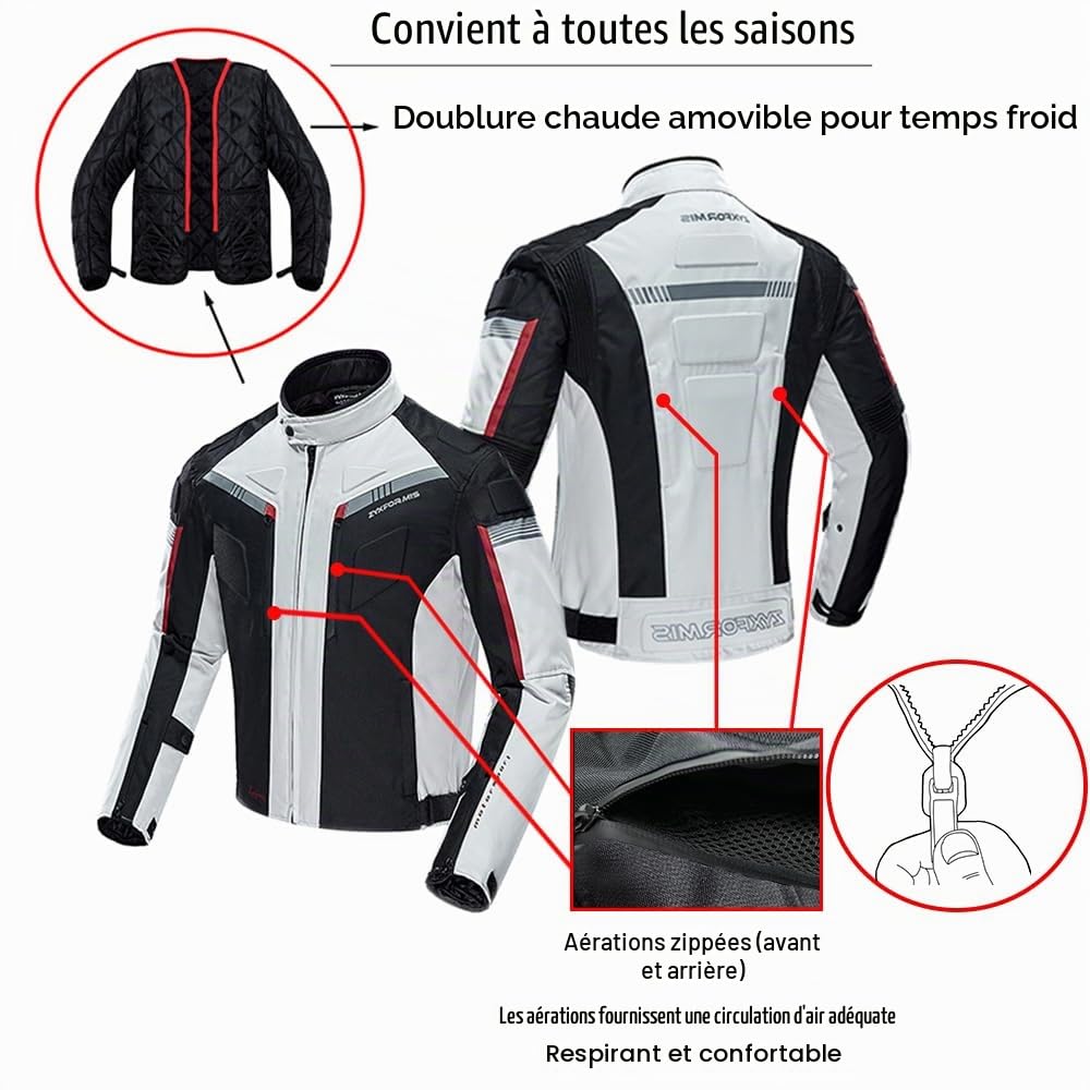 Veste de Moto, Blouson Moto Homme Sport avec Armure pour épaules et coudes pour l'automne Hiver toute la saison étanche coupe-vent