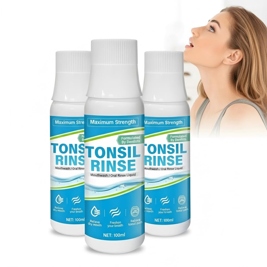 Tonsil Stone Mouthwash, Fresh Breath Oral Rinse for Tonsil Stone Removal and Prevention, Alcohol Free Mouth Wash Treatment Eliminates Bad Breath - Mint Flavor 3 Count