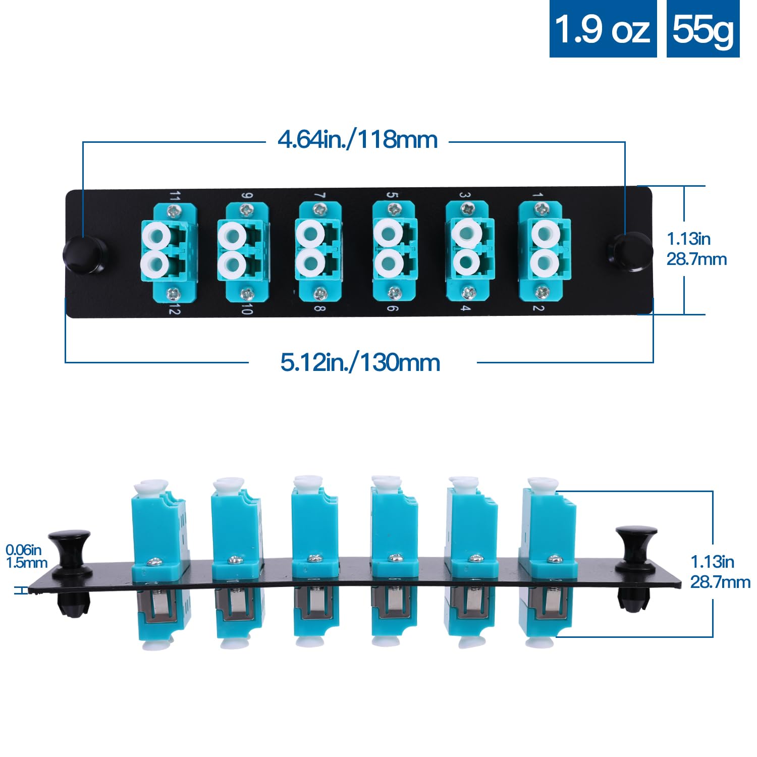 GESD 4PCS 6 Duplex 12 Core LC Adapters OM3 Fiber Patch Panel LGX Footprint Loaded 12 Fiber Ports Couplers Enclosure - LC UPC Blue Compatible with Multimode SingleMode |1.25G/10GB OM1-OM3