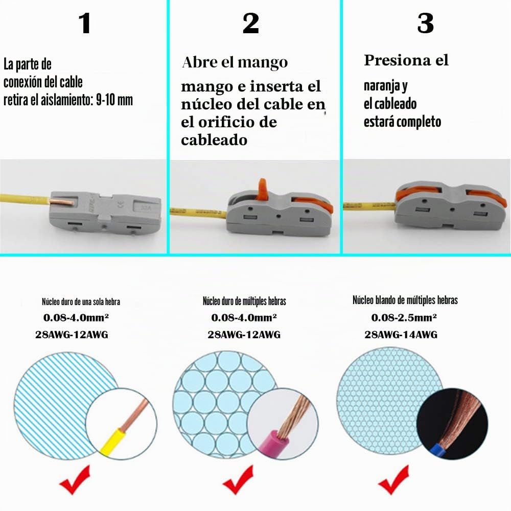 CESFONJER Lever-Nut Surtidas Conector, Bloque de Terminales de Barra de Presión Bilateral, Conductores de Surtido Conectores de Cable Compacto SPL-1 (Paquete de 24)