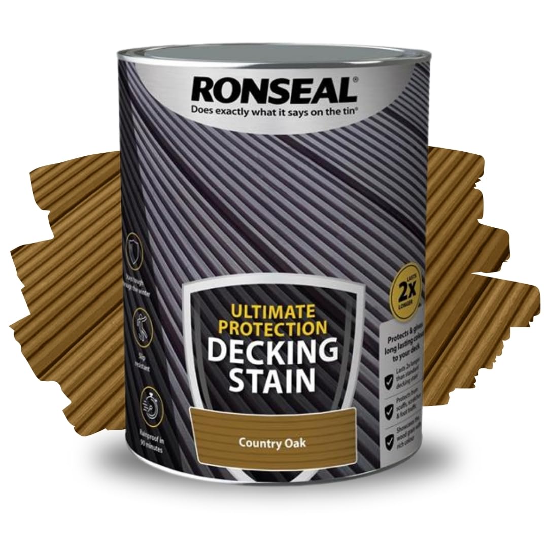 ARUUJ - Decking Stain, Long-Lasting Weather Protection, Quick Dry in 90 Minutes, Anti Slip Deck Stain, Indoor Outdoor Use, Protects Against Scuffs & Foot Traffic, Matt Finish (Country Oak, 5L)