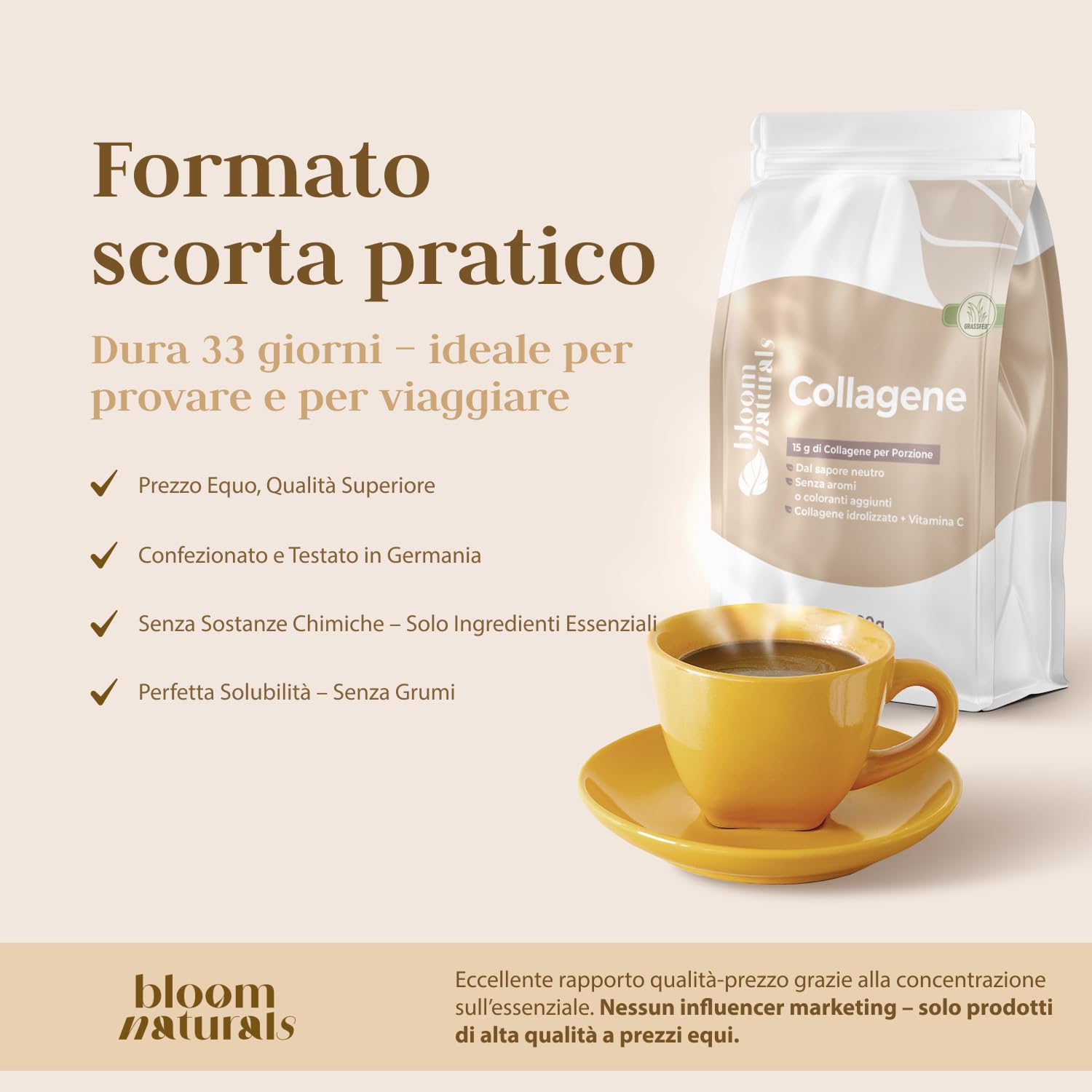 Collagene in Polvere 500g - 15g per Porzione, Collagene Idrolizzato con Vitamina C e Gusto Neutro - 33 Porzioni - Collagene Bovino, Peptidi di Collagene - Prodotto in Germania