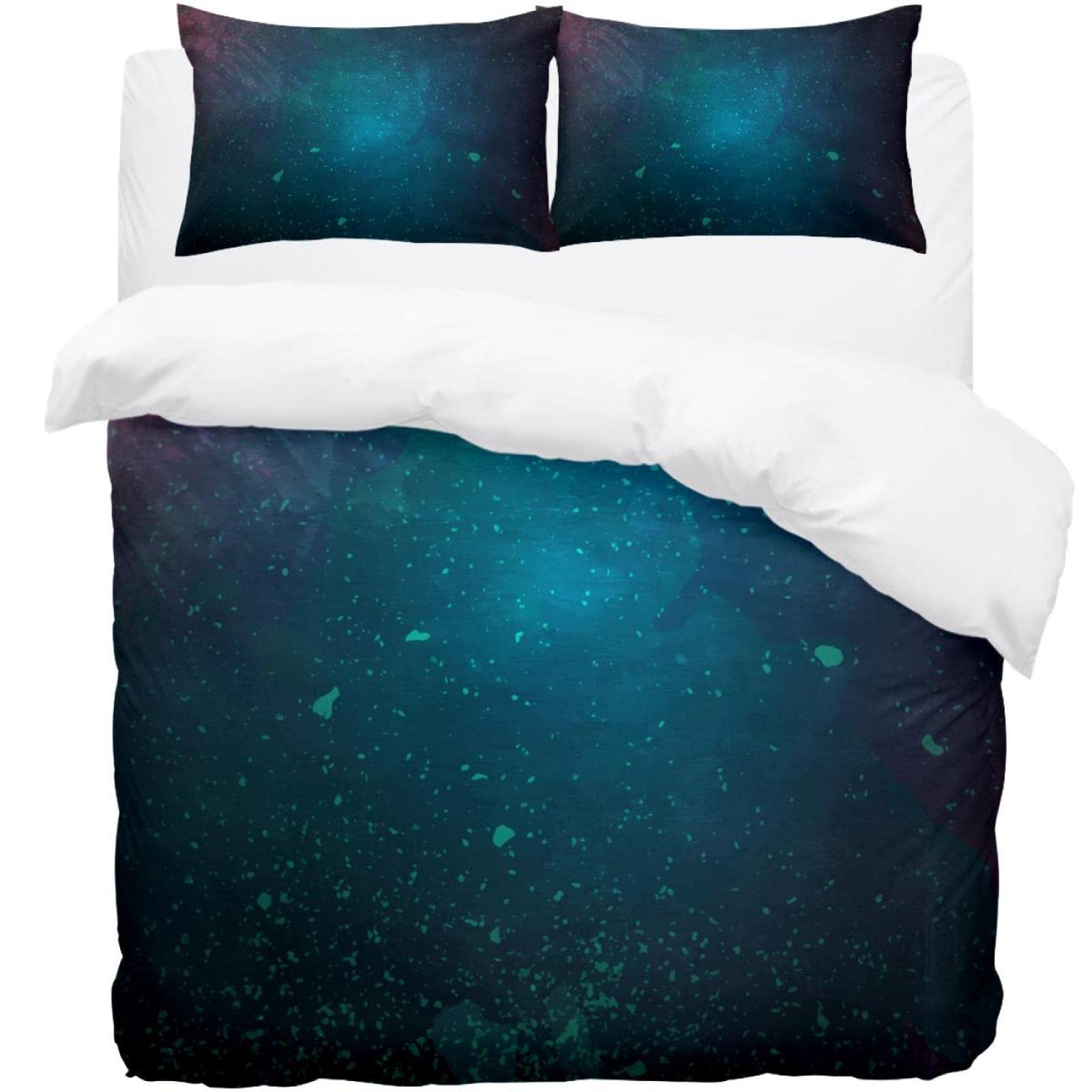 Parure de lit motif ciel étoilé vert housse couette adulte enfant