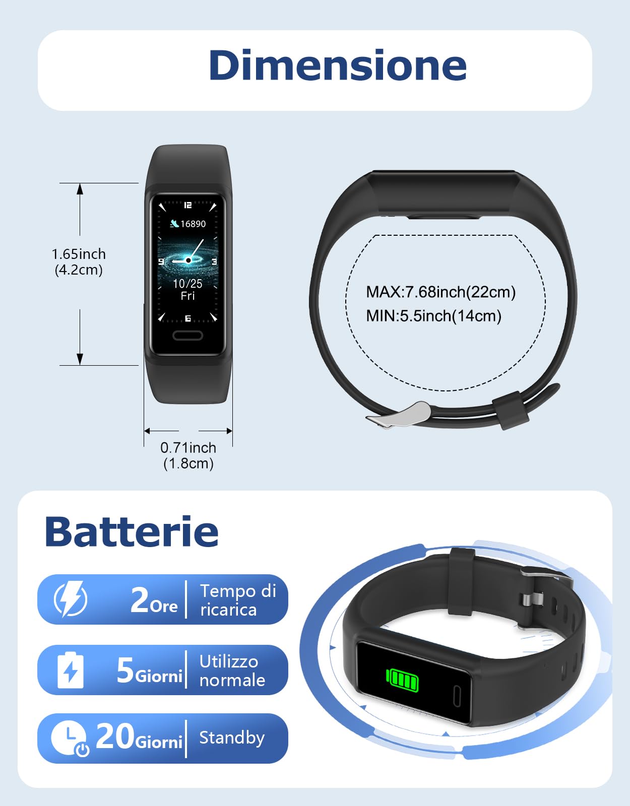 Cloudpoem Orologio Fitness Uomo Donna Bambini Contapassi da Polso Smartwatch Smartband Cardiofrequenzimetro Cronometro Conta Calorie KM Sonno Notifice Messaggi Impermeabile IP68 per Android iOS Nero