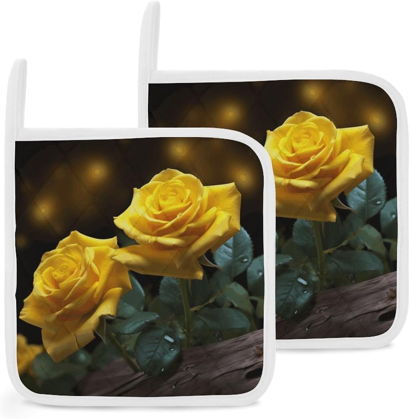 Beautiful Yellow Roses Polyester Heat Resistant Pot Pad Non Slip Anti Scald Hot Dish Mat Reusable Table Protector for Kitchen Hot Pot Mat Wear Resistant Heat Proof Table Pad for Countertop Dining Room