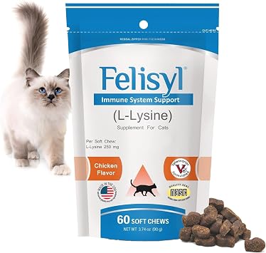 Immune System Support for Cats - Amino Acid L-Lysine - Produce Antibodies - Healthy Tissue, Respiratory Health, Vision - 60 Soft Chews