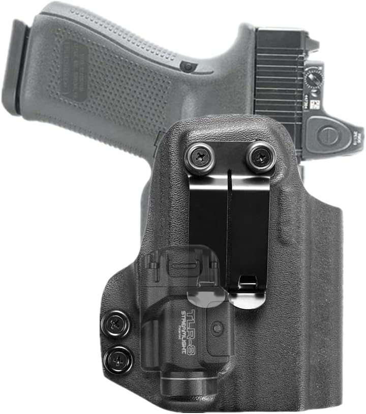 kydex IWB Holster for Glock 19 25 32 23 45 Mos Gen 3 4 5 with Streamlight Tactical Flashlight TLR-8 TLR-8G TLR-8A 500 Lumen Mounted Optics RMR Cut